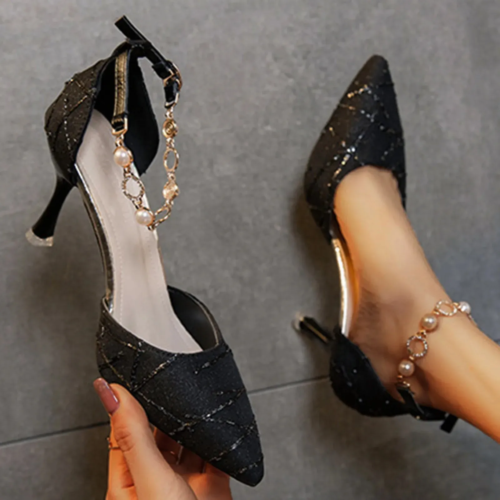 Breathable Lace Rhinestone Sandals: Stylish Heels for Women