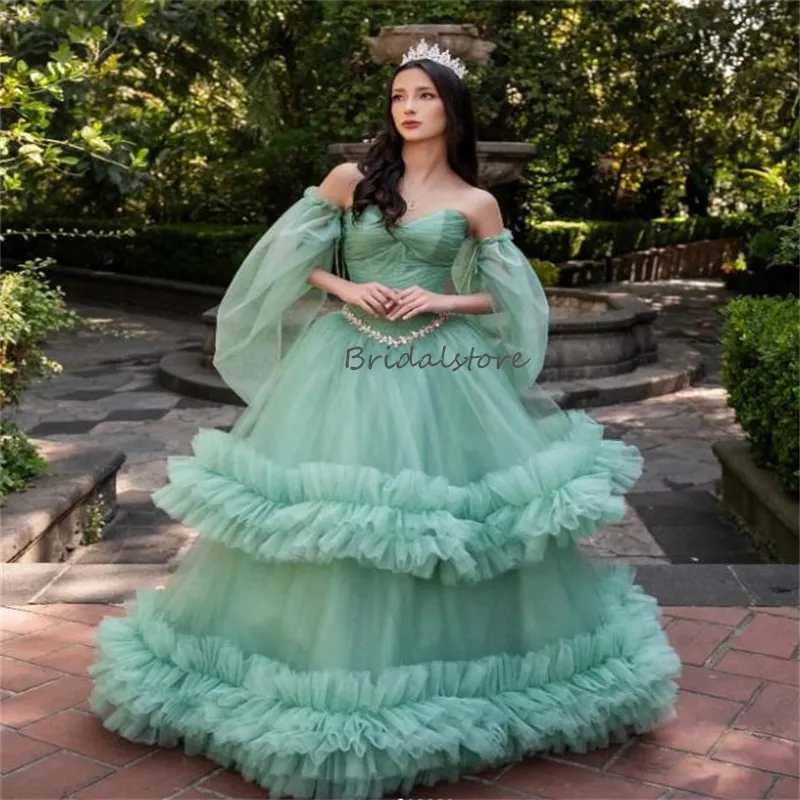 Quinceanera Dresses: Green Off Shoulder A Line Tulle... From Bridalstore, $123.92 | DHgate.Com Quinceanera Dresses: Green Off Shoulder A Line Tulle... From Bridalstore, $123.92 | DHgate.Com