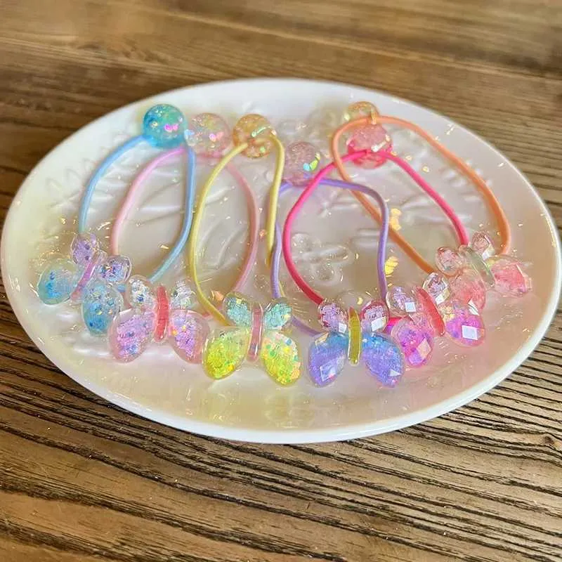 Gradient Colored Butterfly Beaded Elastic Hair Bands for  display picture 3