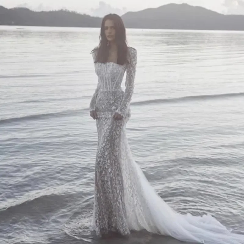 slim fit dress slacks Old Money Fitted Mermaid Wedding Dress main image 0