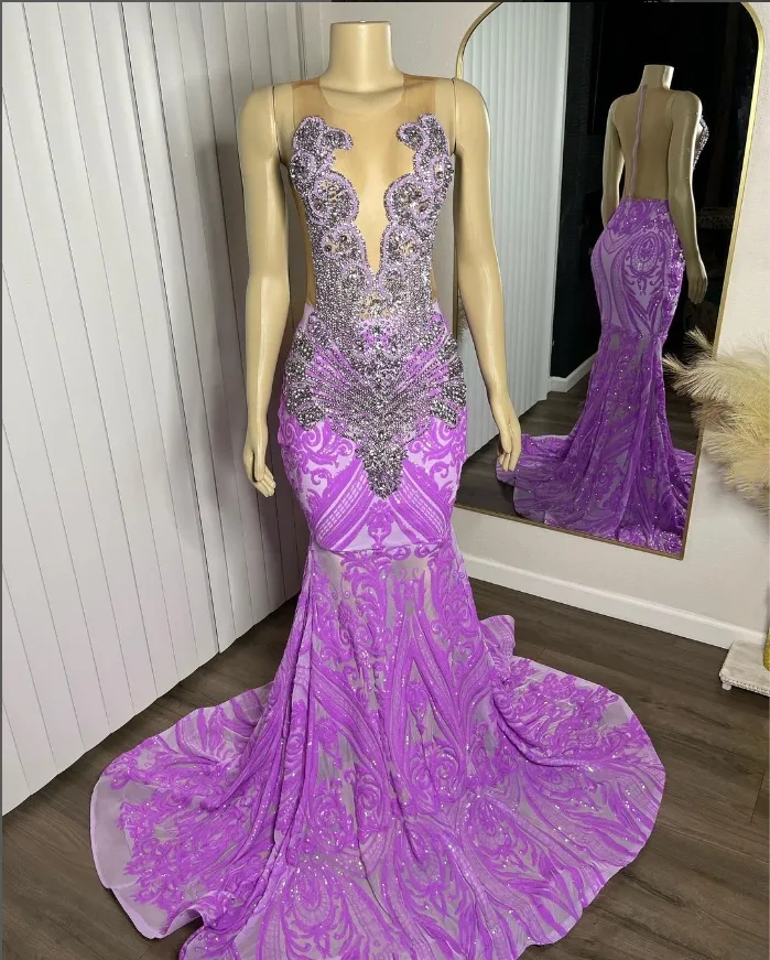 Fantasy Purple Mermaid Prom Party Dress Floor-Length Crystal Embroidery  Lace Applique from Dhgate Prom Dresses - price 173.77