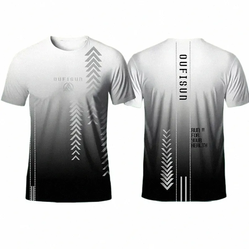 Mens Outdoor Sports Running T-Shirt: Gradient Pattern Quick-Dry
