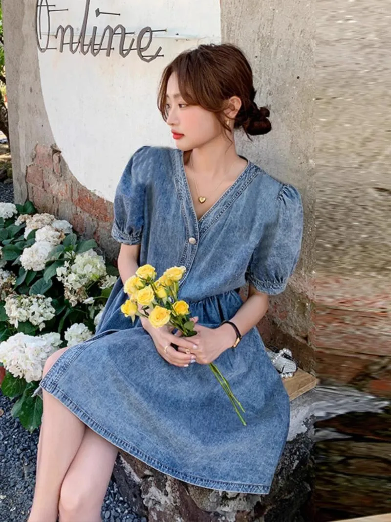 Casual Women Denim Dress Knee-Length Short Sleeve Loose Fit A-Line Single  Breasted from Dhgate Basic & Casual Dresses - price 42.02