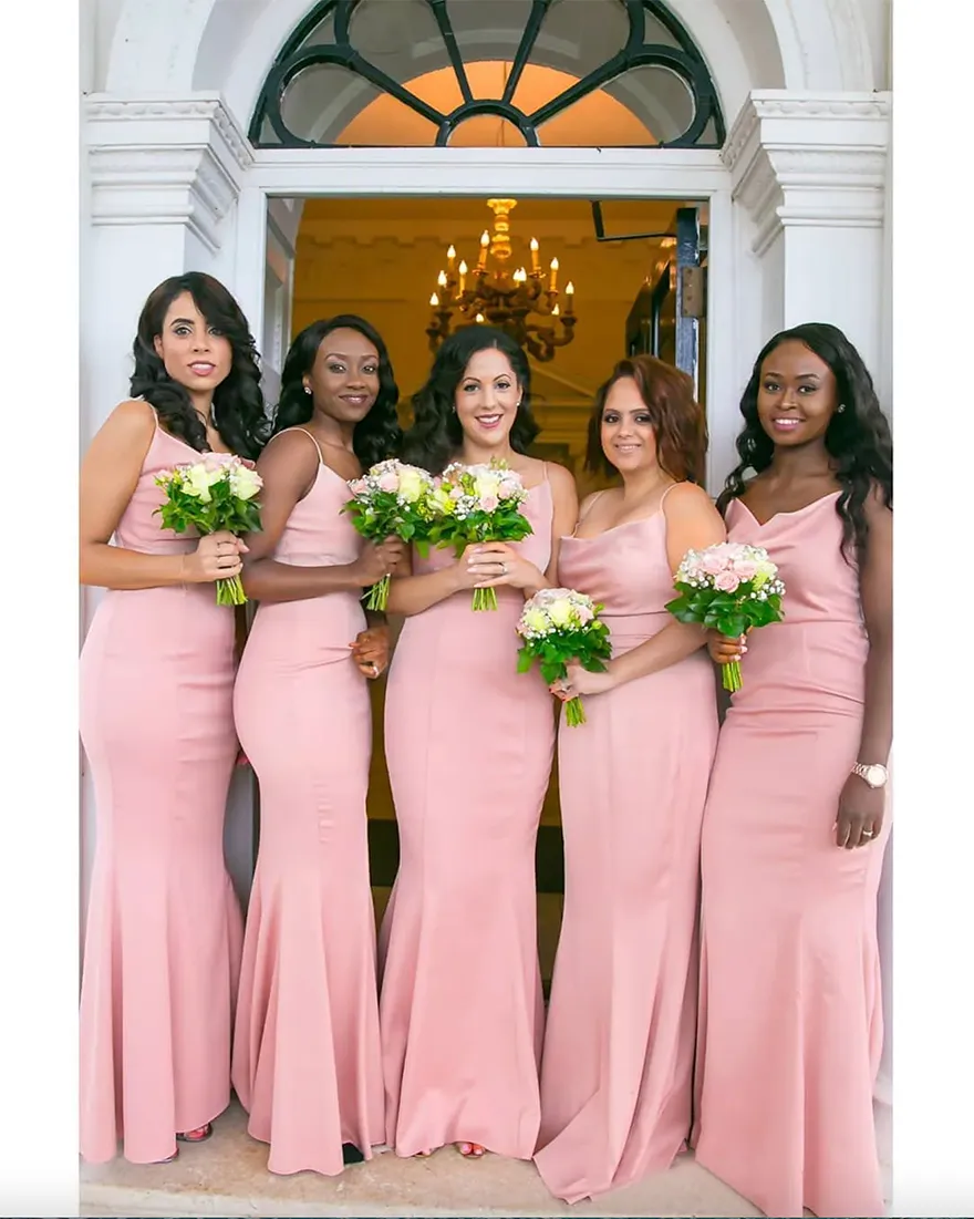Pink Satin Mermaid Soft Pink Bridesmaid Dresses With Spaghetti Straps Affordable And Stylish Wedding Guest Gown From Verycute 43.44 DHgate.Com