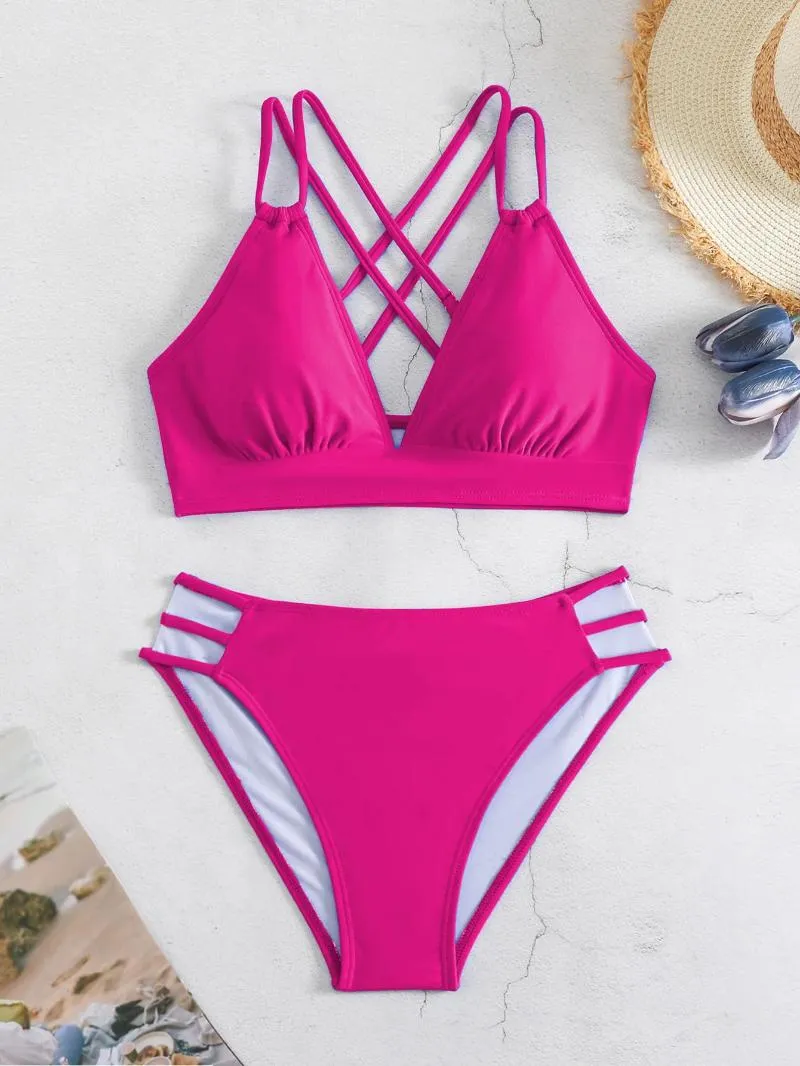 DHgate Red Criss Cross Bikini Two Piece Thong Swimsuit for Women Apparel