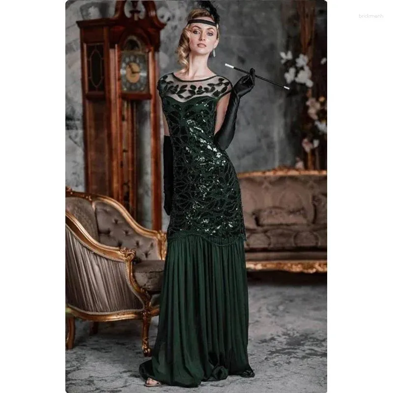 Casual Dresses Art Deco 1920s Sequined Vintage Dress Beaded Gatsby Women s Sequin Geometric Pattern Maxi Long Flapper