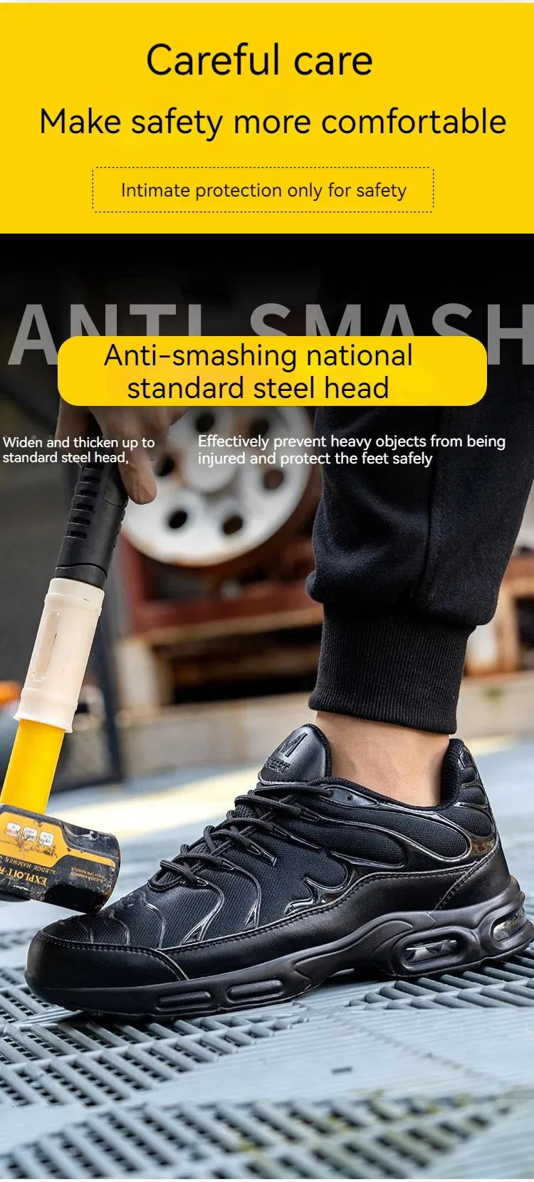 Sicherheitsschuhe Herren Leichte Sneaker Stahlkappe Antismash Arbeitsstiefel Pannensichere Schutzstiefel 240613_voghion.com