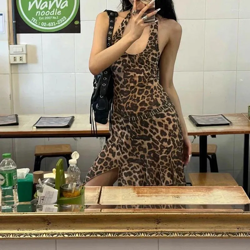 leopard casual dresses Mmoneyake Womens Summer Maxi Dresses Sexy Leopard Print Spaghetti Strap Dress Wrap V Neck Sleeveless Smocked Waist Sundress at Amazon Women's Clothing store