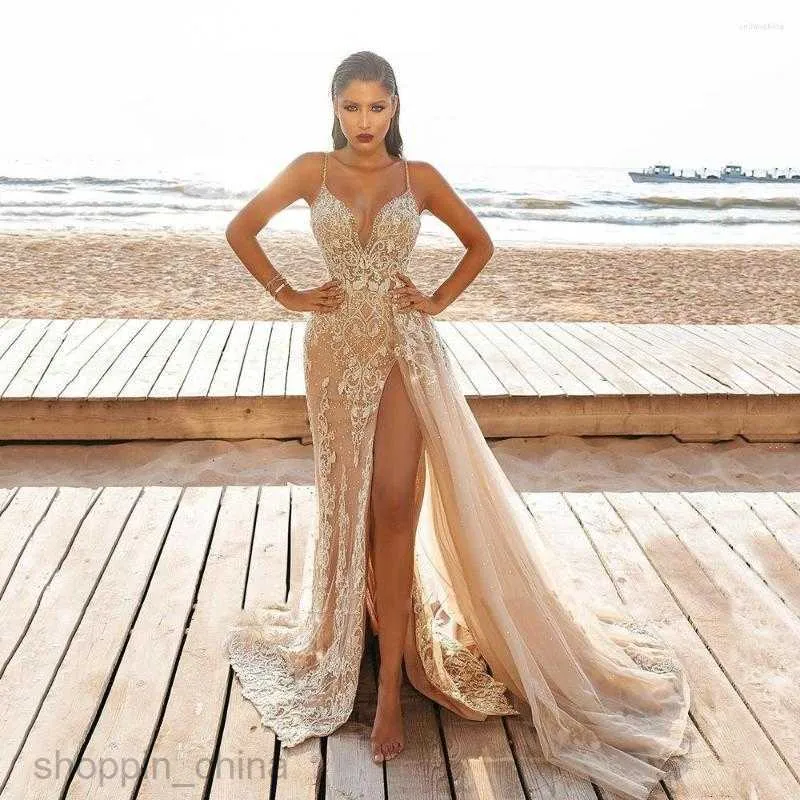 fitted lace wedding dress Glitter Sleeveless Splitfront Evening Party Maxi Dress Wedding Party Dress main image 0