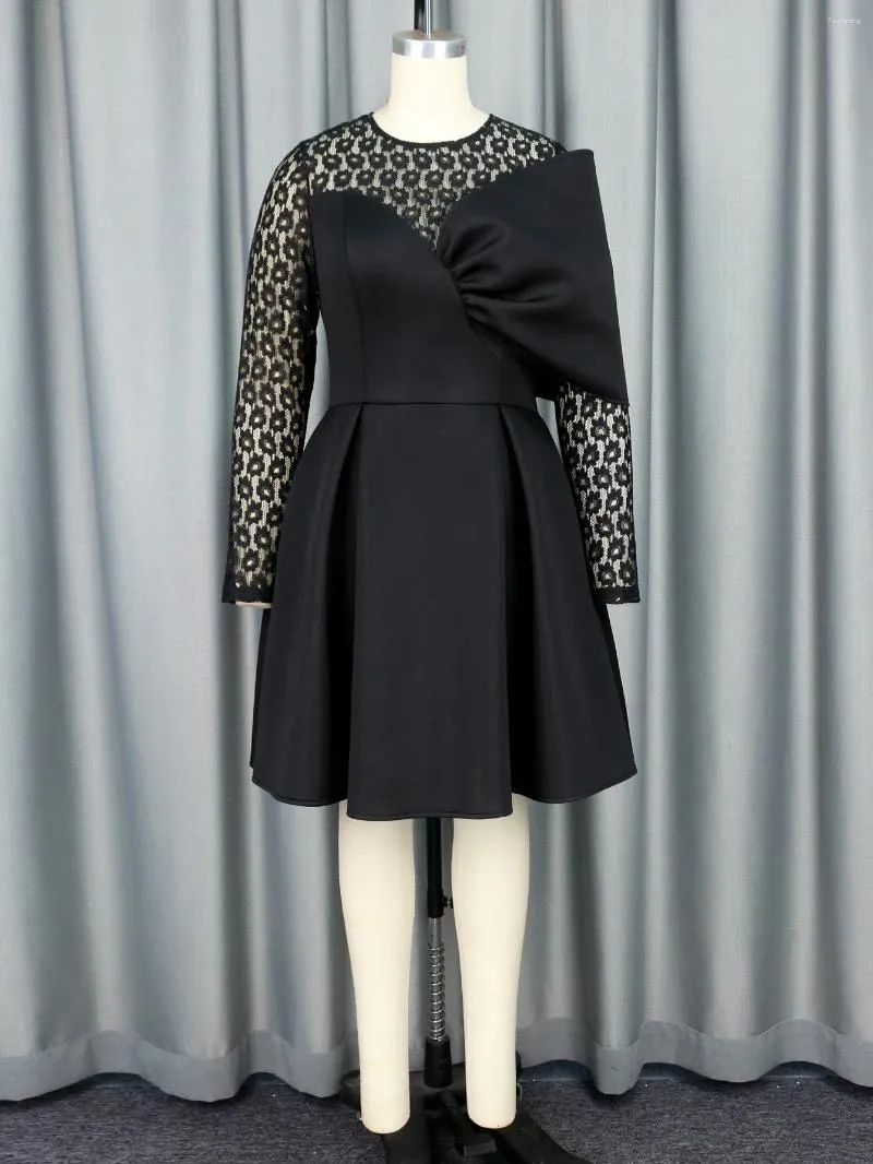 Modest Womens Knee-Length Black A-Line Dress with O-Neck, Lace Patchwork,  and Short Flutter Sleeves in Polyester from Dhgate Basic & Casual Dresses -  price 60.77