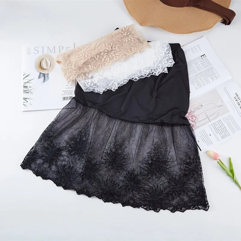 Women's Lace A-Line Slip Skirt Extender – Knee Length, Free Size (White, Black, Apricot)