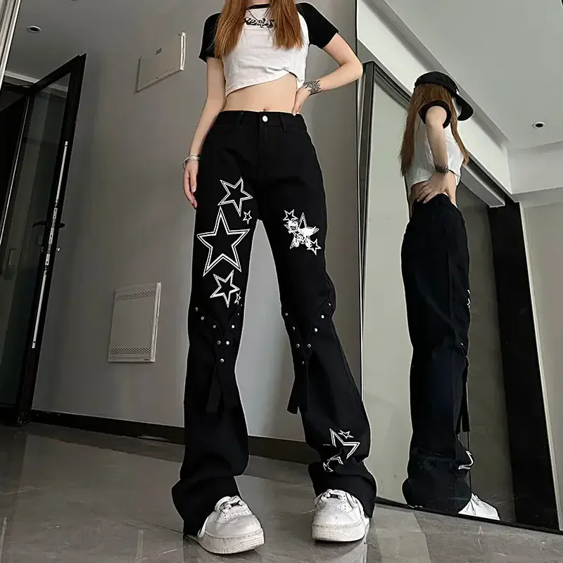 DHgate.com:Black Pattern Straight-Leg Denim Jeans for Women DHgate.com:Black Pattern Straight-Leg Denim Jeans for Women