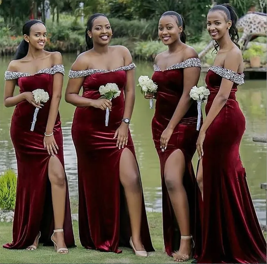 African Burgundy Velvet Mermaid Bridesmaid Dress,... From Verycute, $42.04  | DHgate.Com