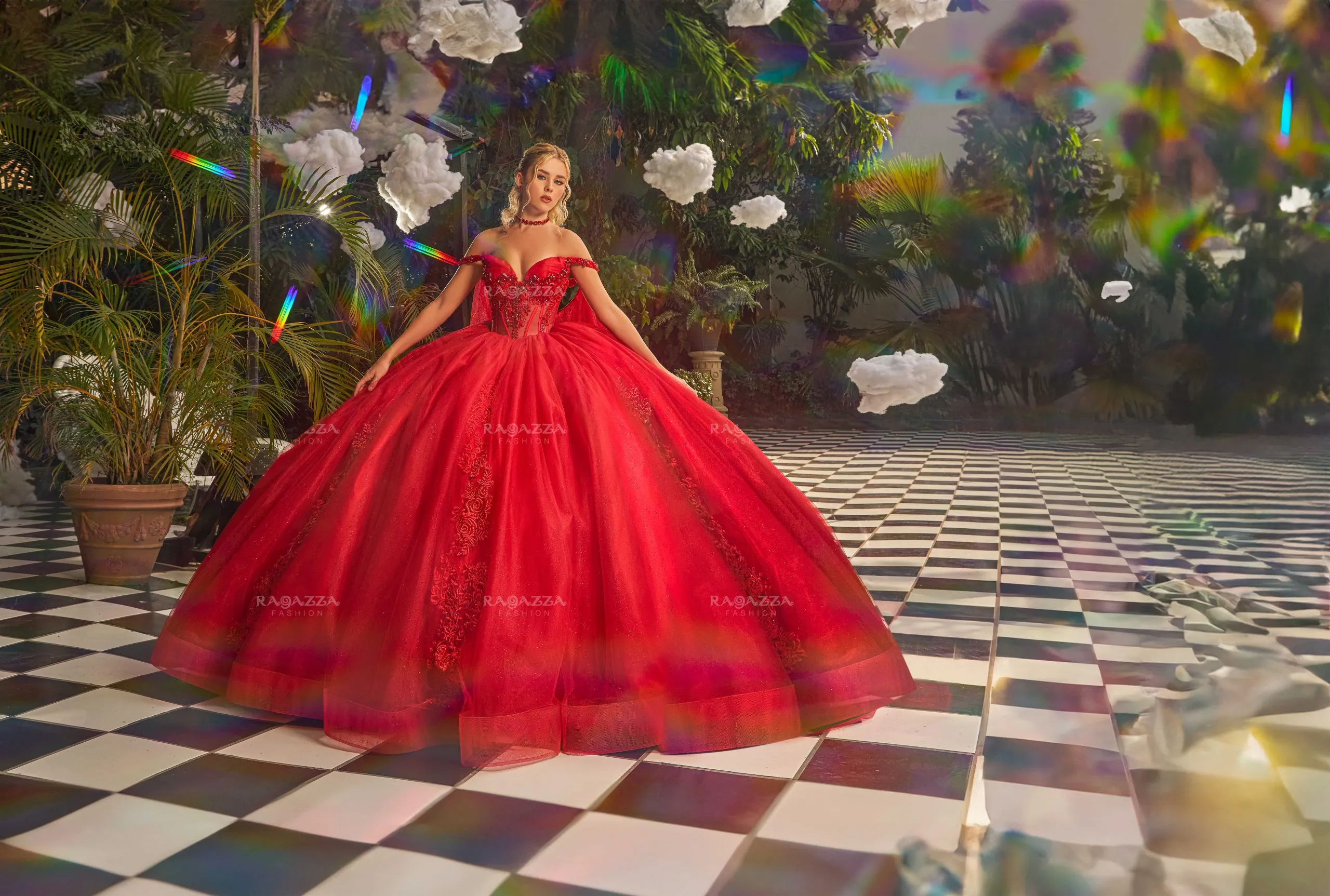 Red Beaded Red themed quinceanera Ball Gown with Cape and Applique Detailing Red Beaded Red themed quinceanera Ball Gown with Cape and Applique Detailing