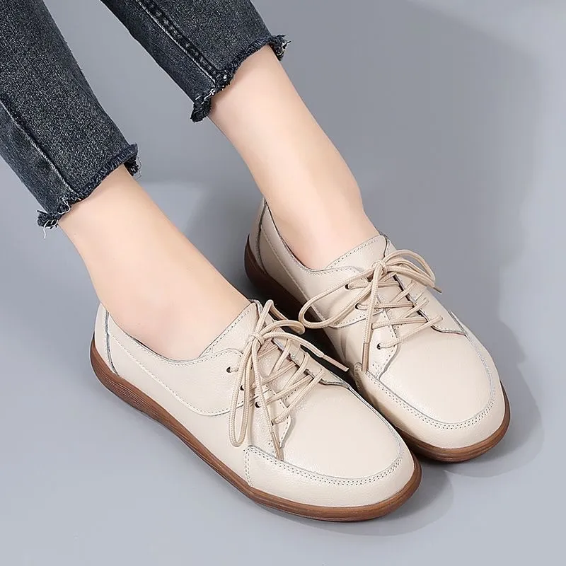Premium Leather Lace-Up Flats - Soft Sole Comfort & Style