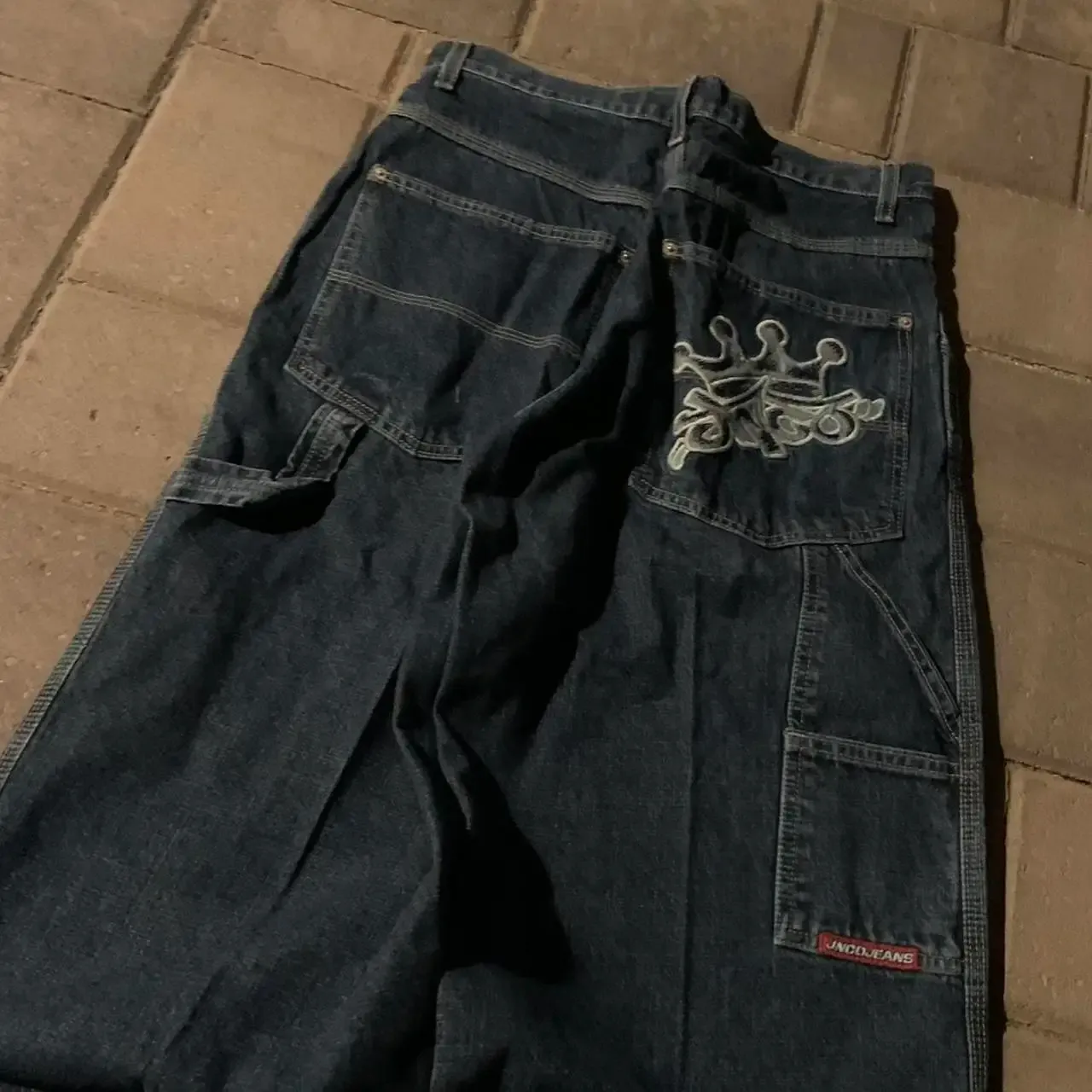 DHgate.com:Harajuku Crown Embroidered Blue Baggy Jnco Jeans for 