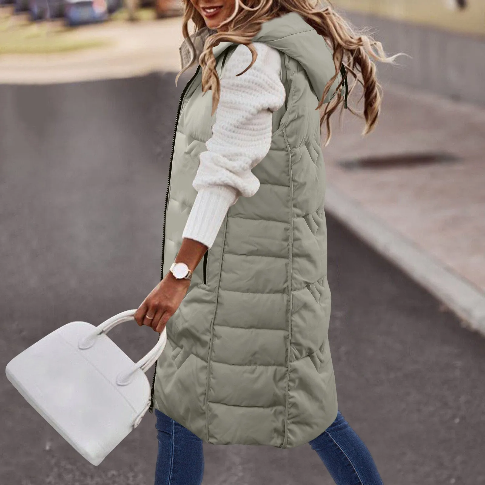 Women's Down A Line Vest Maxwinee Womens Gilet Long Hooded Quilted