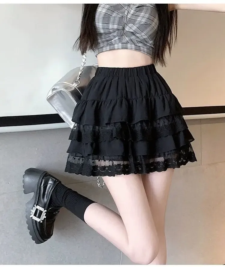 White Pleated Lace Mini Skirt - Kawaii Japanese Style for