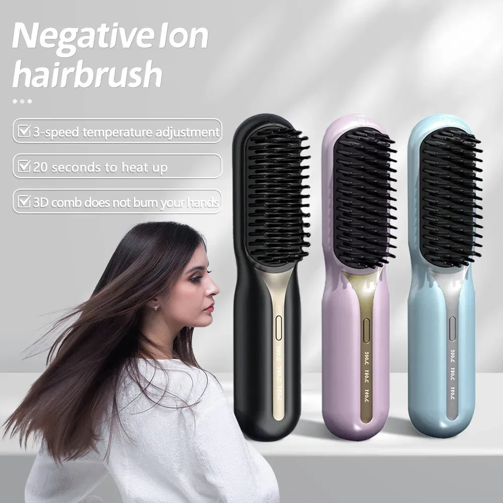 Straightener Ss Shiny Portable Cordless Hot Air Curling Brush Hair