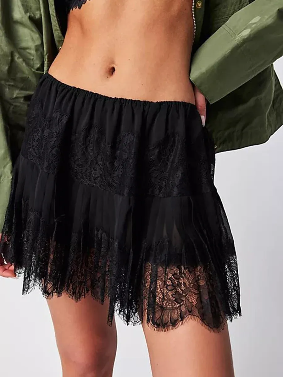 DHgate Tiered Lace Mini Skirt Stylish Floral Lace Trim Half Slip Underskirt for Summer Apparel
