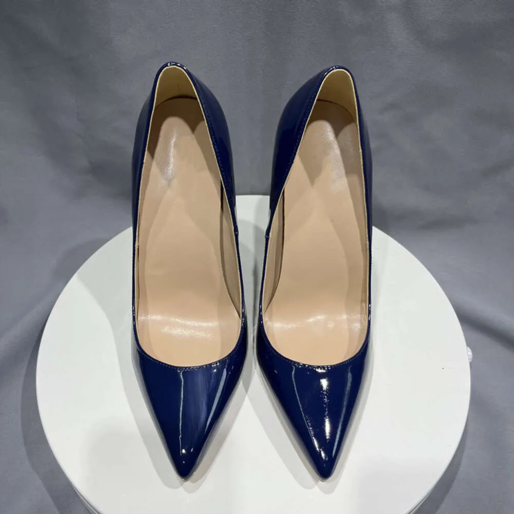 Patent Leather Blue Pumps Super Women Pointed Toe Stiletto High Heels Rivets Slip On Sex Big Size From 42 7 DHgate