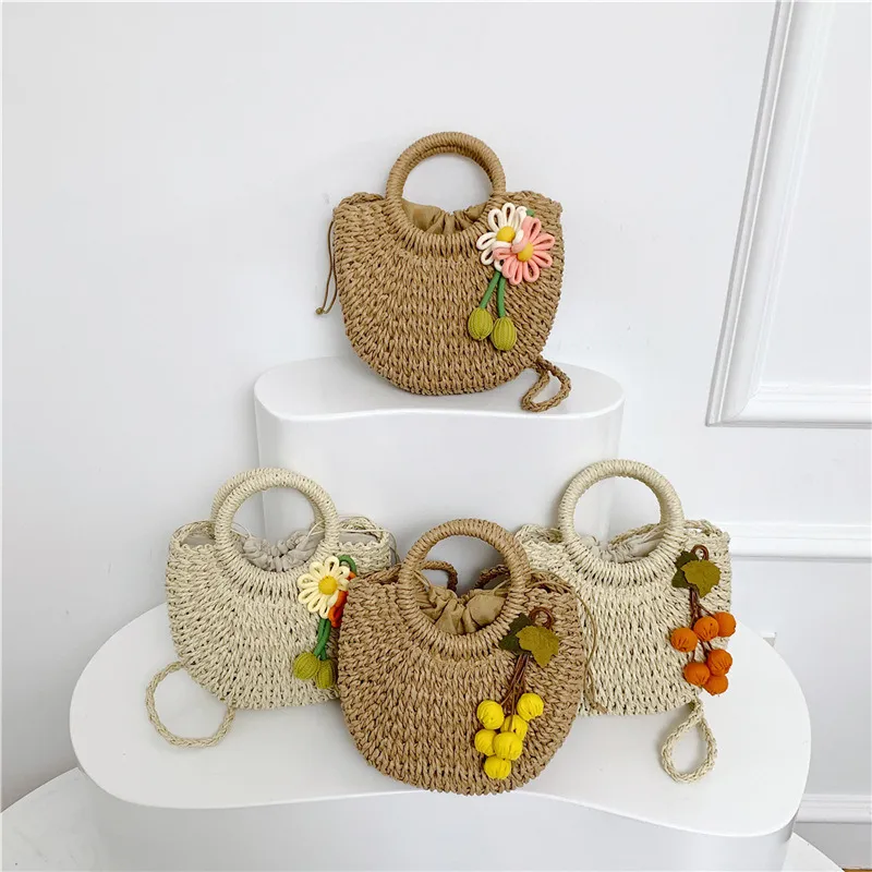 Straw Hobo Summer Bag With Palm Tree Pin main image 0