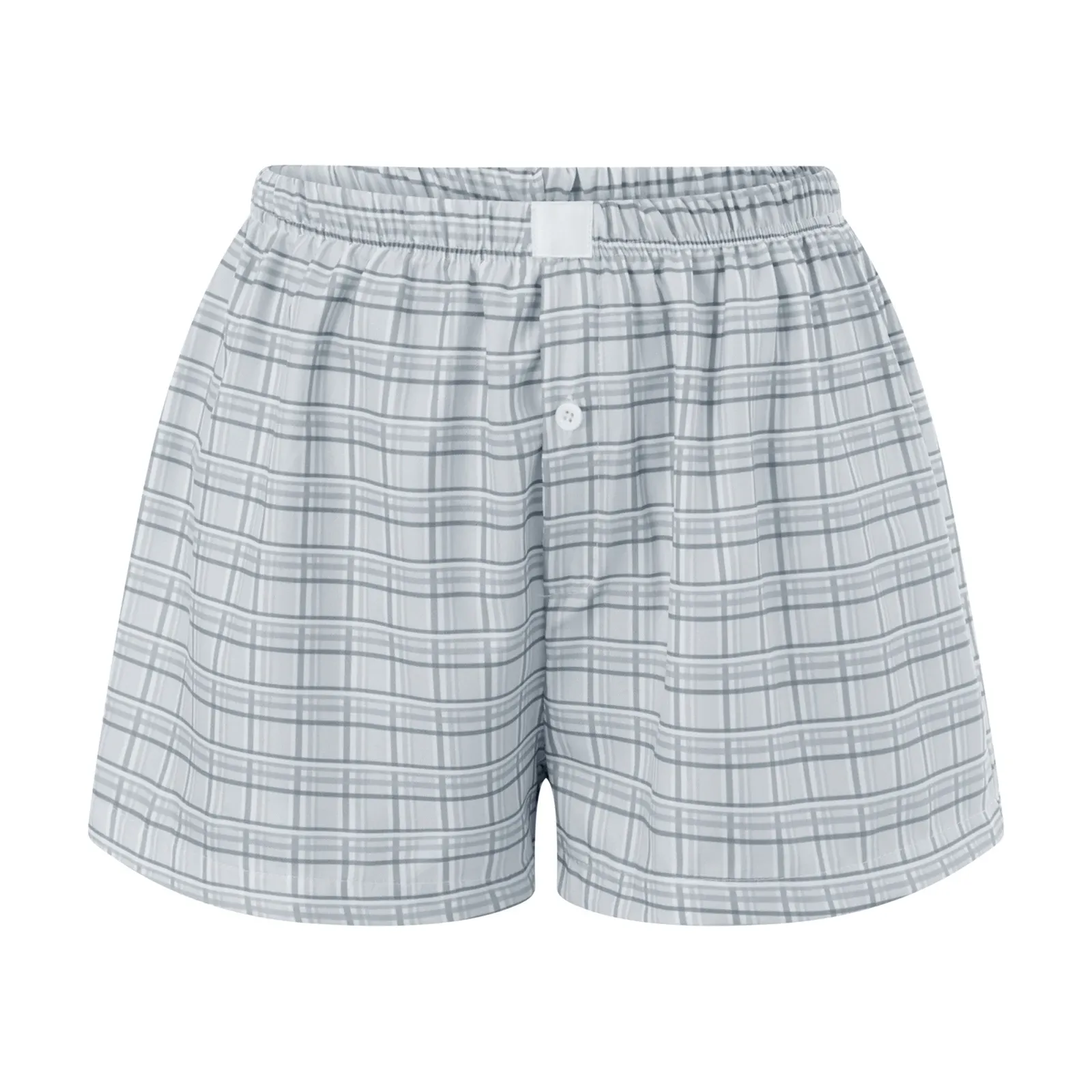 Womens Gingham Boxer Shorts: Y2K Striped Elastic Waist