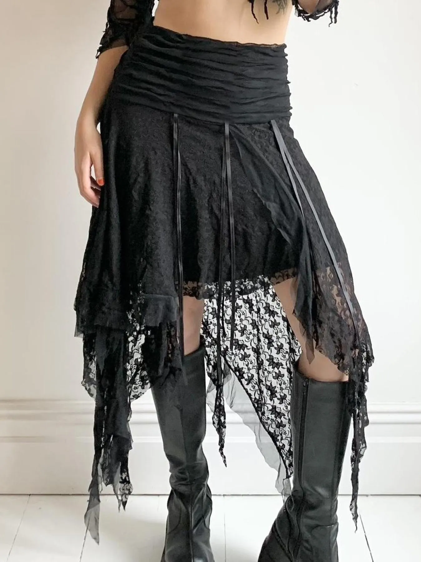 DHgate.com:Asymmetrical Hem Lace Midi Skirt: Versatile Chic
