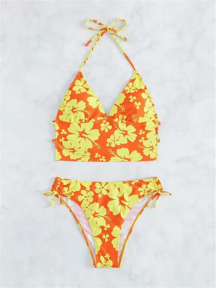 ビキニ [OPEN YY] FLOWER STRAPPY BIKINI - YELLOW FLOWER STRAPPY SWIMSUIT, YELLOW