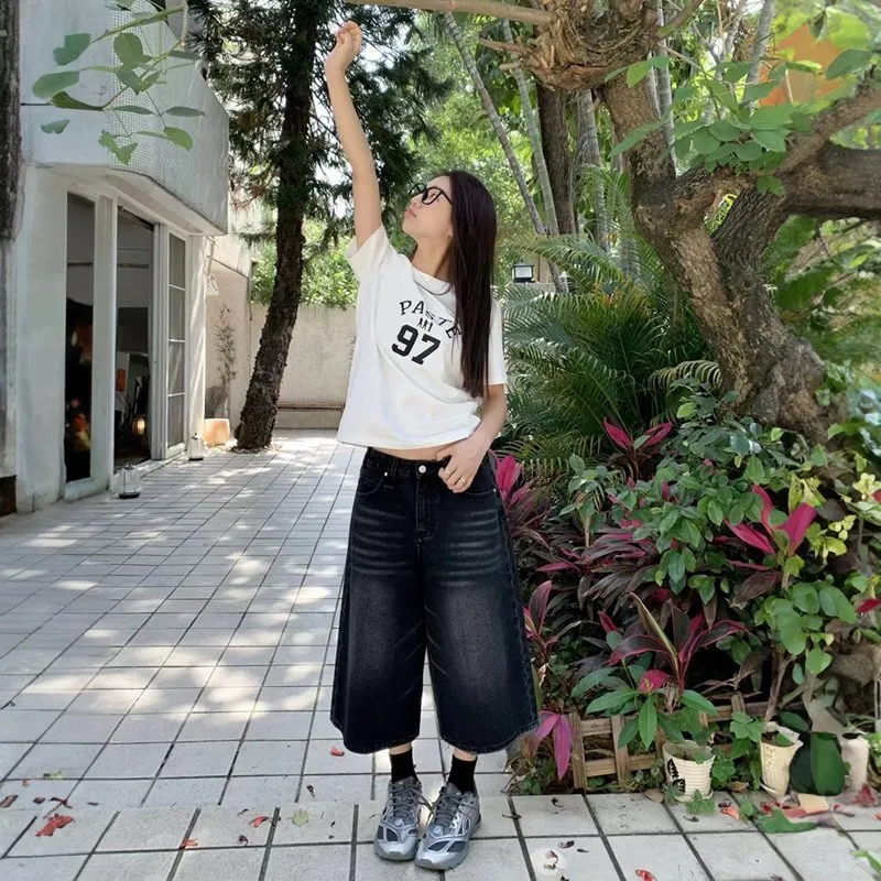 Sneakers Spring Capri Outfits Black Denim Capri Pants For Women