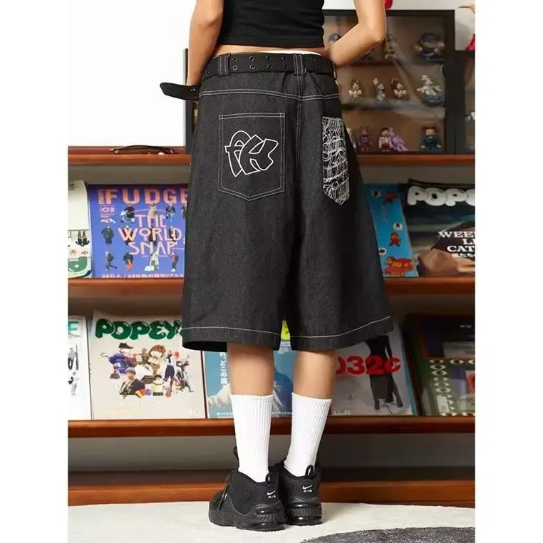 Y2K Vintage Baggy Jorts Women Embroidery Hip Hop Gothic Streetwear
