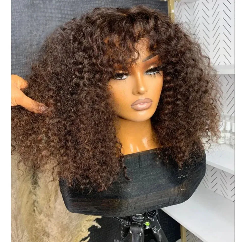 Hot Short Curly Human Hair Wigs With Bangs Loose Curly Bob Bang