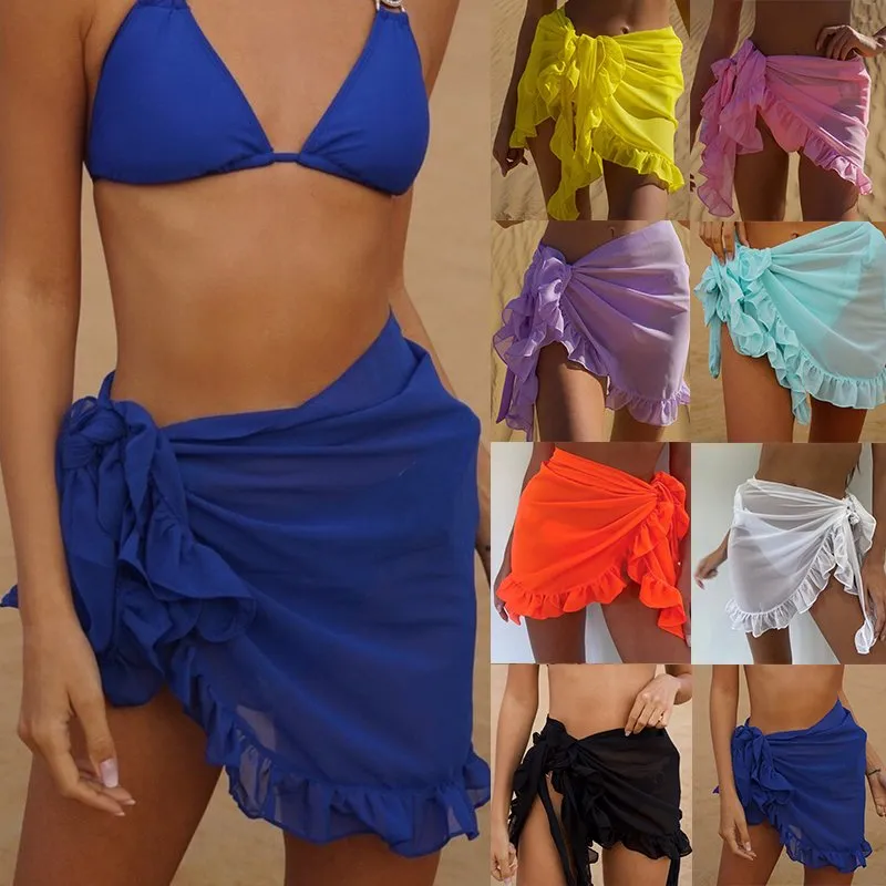 DHgate Mesh Tassel Mini Ruffle Bikini Cover Up Skirt Beach Wrap Swimwear Apparel
