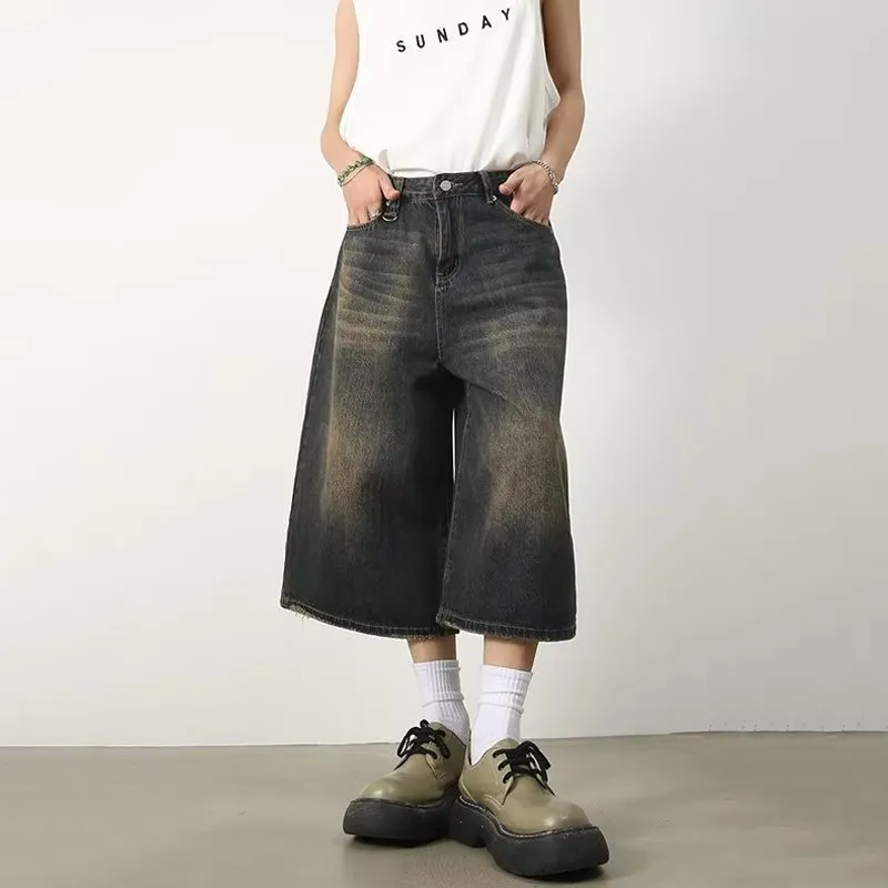 DHgate.com:Vintage Denim Wide-Leg Shorts: Comfy High-Waisted