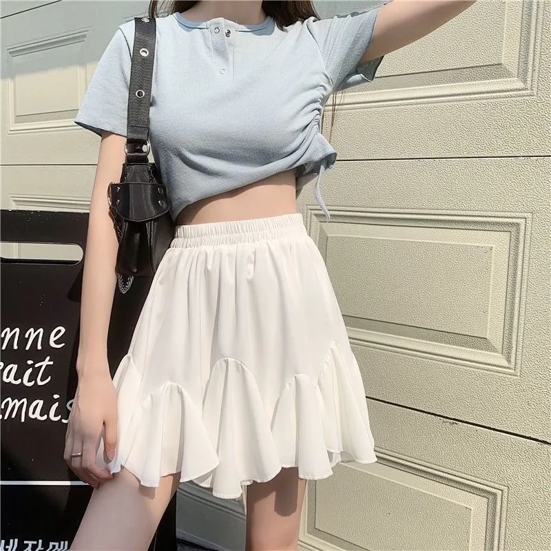 Elegant Ruffle Lace Fairycore Mini Skirt, Korean Style Sweet