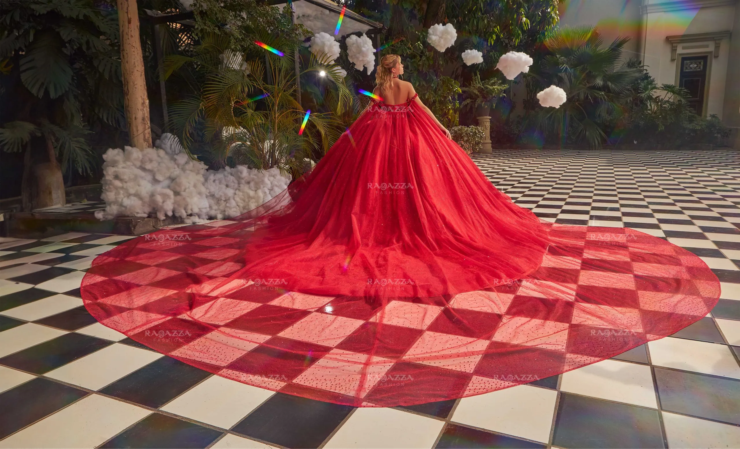 Red Beaded Red themed quinceanera Ball Gown with Cape and Applique Detailing Red Beaded Red themed quinceanera Ball Gown with Cape and Applique Detailing