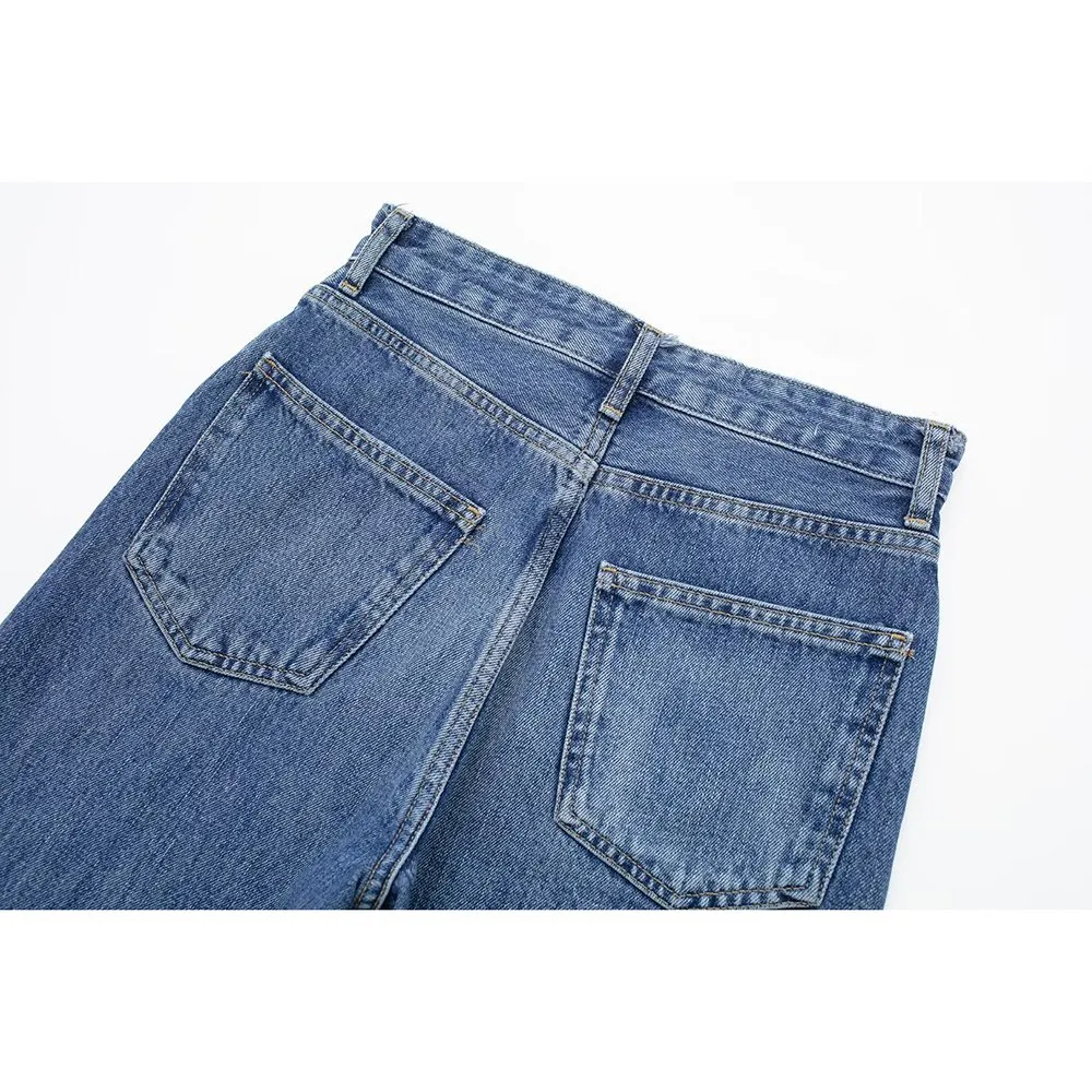 DHgate.com:Blue High-Waisted Wide-Leg Straight Denim Jeans for 