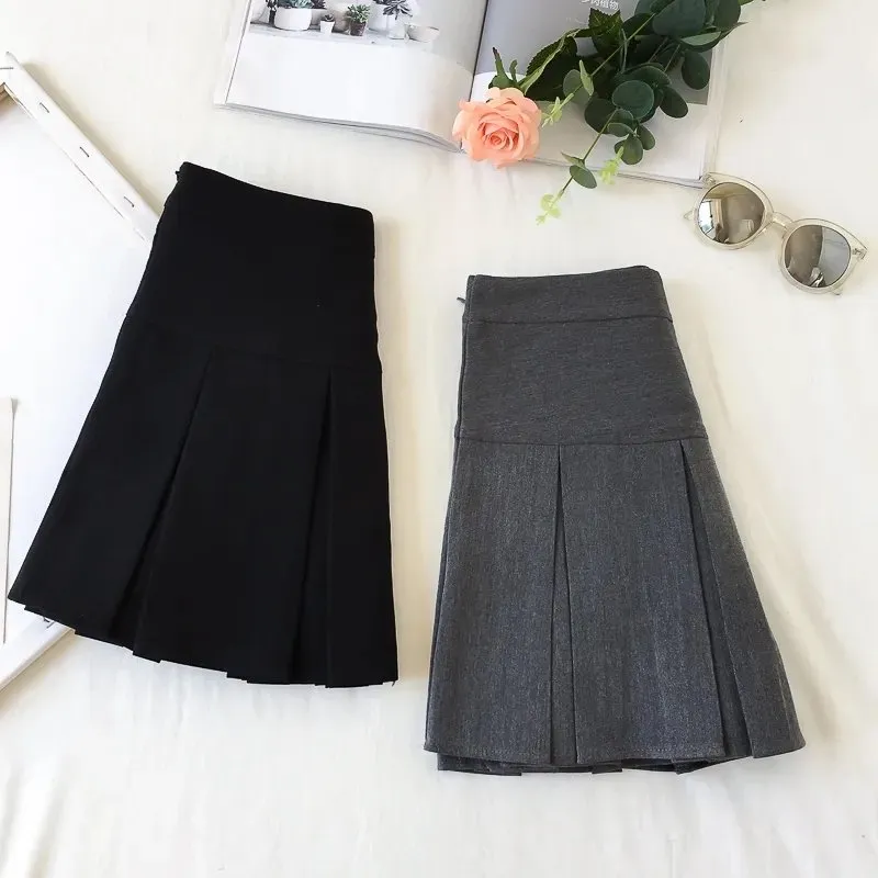 A-Line Grey Mini Skirt: High-Waisted Pleated Skirt with