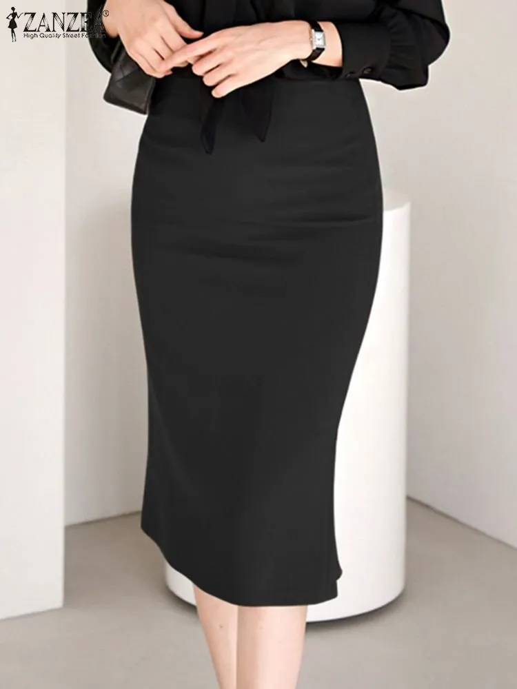 【新品未使用タグ付】highwaist pencil skirt ブラック Elegant High-Waist Solid Knee-Length Pencil Skirt - Office