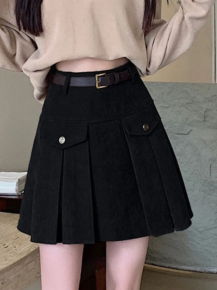 belted corduroy mini skirt