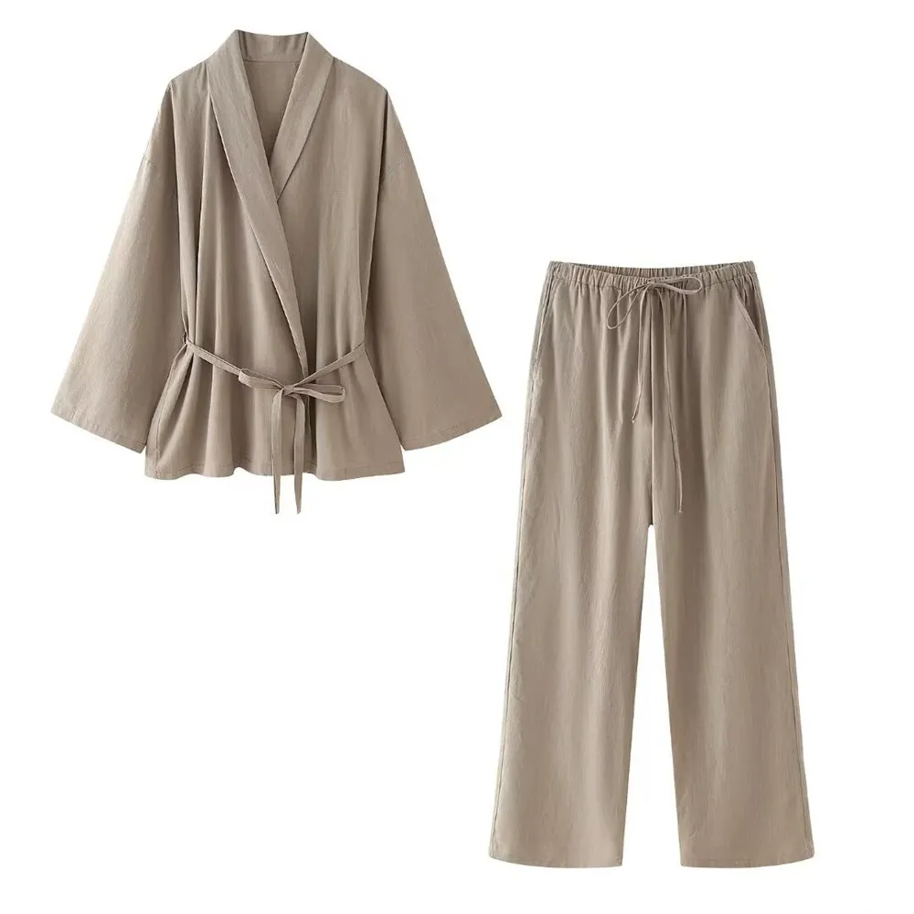 European And American Style Womens Spring Nouveau 2024 Fi Temperament Polyvalent Texture Kimo Style Coat And Pants Set R1QJ Du 33 63 DHgate