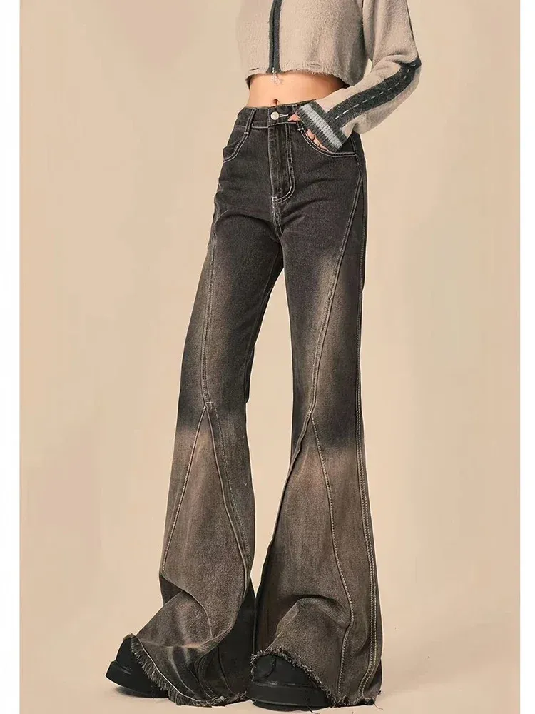 【PORTERNA】Momok flare jeans 2024Korean Burr Edge Flare Jeans for Women | High Waisted