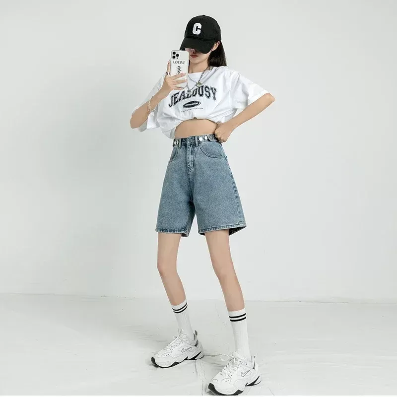 DHgate Y2K Belted Baggy Denim Shorts Womens Relaxed Straight Leg Jeans Summer High Waisted Vintage Streetwear Apparel