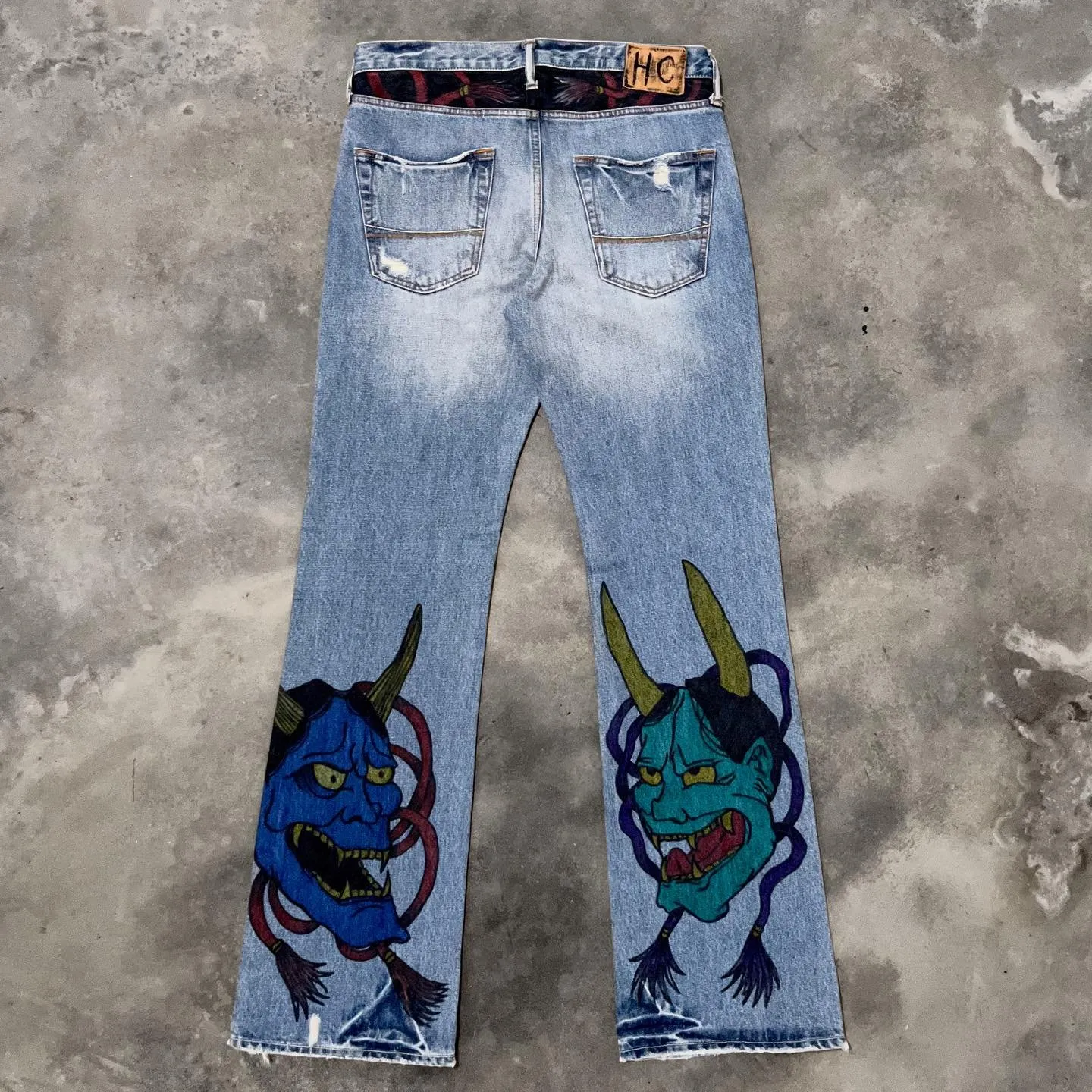 Hip Hop Big Head Print Graphic Baggy Jeans - Unisex Y2k