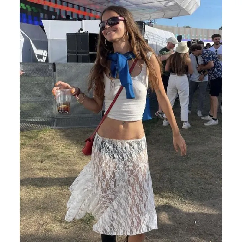 DHgate.com:2024Y2K Floral Maxi Skirt, Fairycore See-Through