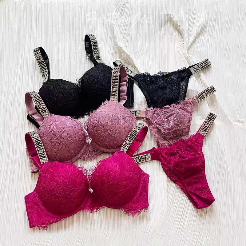 Bra Sets: VS Push-Up Lace and Panty Sexy Women's Embroidery Deep V ...