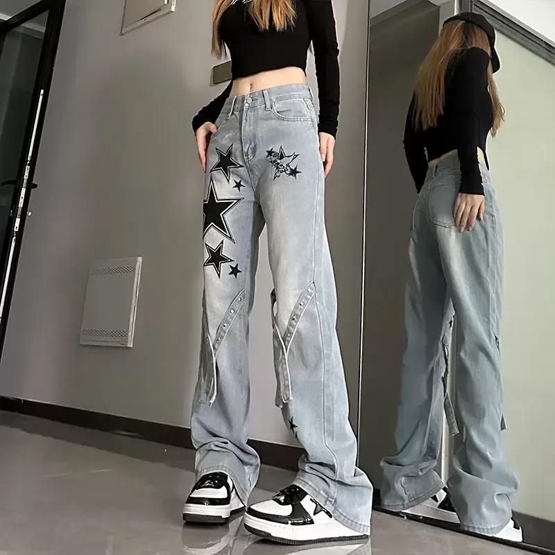 DHgate.com:Black Pattern Straight-Leg Denim Jeans for Women DHgate.com:Black Pattern Straight-Leg Denim Jeans for Women