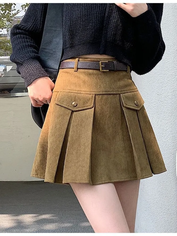 belted corduroy mini skirt
