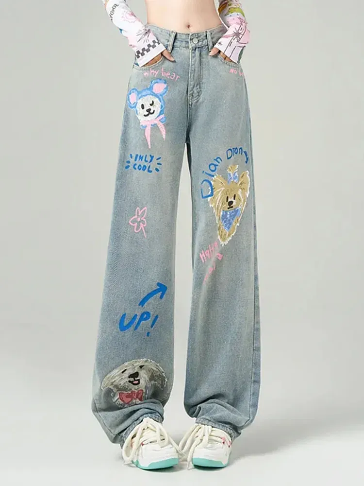 DHgate.com:Vintage Chic Print High-Waisted Wide-Leg Denim DHgate.com:Vintage Chic Print High-Waisted Wide-Leg Denim