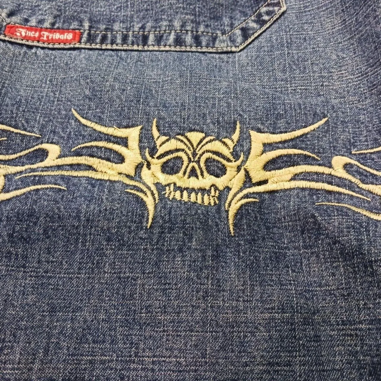 Vintage Blue JNCO Jeans: Baggy Hip-Hop Style Embroidered